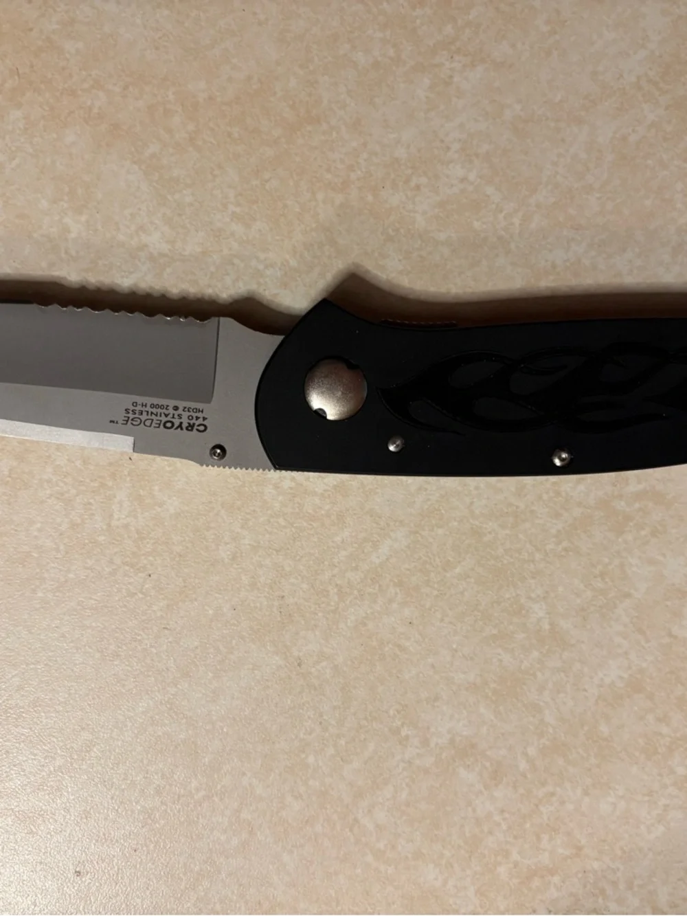Harley Davidson, flaming legend Cryo edge knife from 2001 with leather sheath - Picture 12 of 15